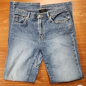 Womyn Made In Hong Kong Jeans Womens 6 Boot Cut Medium Wash Stretch Distressed